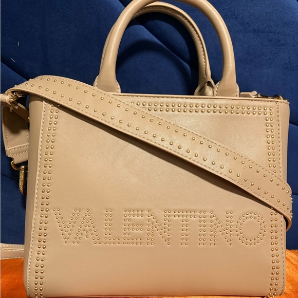 BNWOT Mario Valentino Taupe Small Studded Crossbody Satchel Tote - Picture 1 of 10